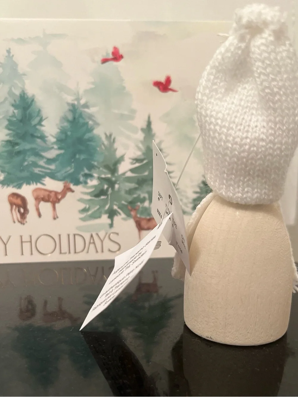 Larssons Tra White Gnome with White Heart Scandinavian Tomte Wood Figurine 3.5”